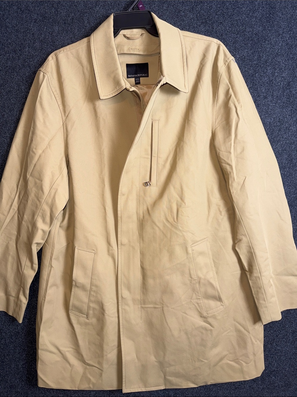 Banana Republic Mens XXL Tan Khaki Cotton Nylon Zip Front Car Coat Jacket